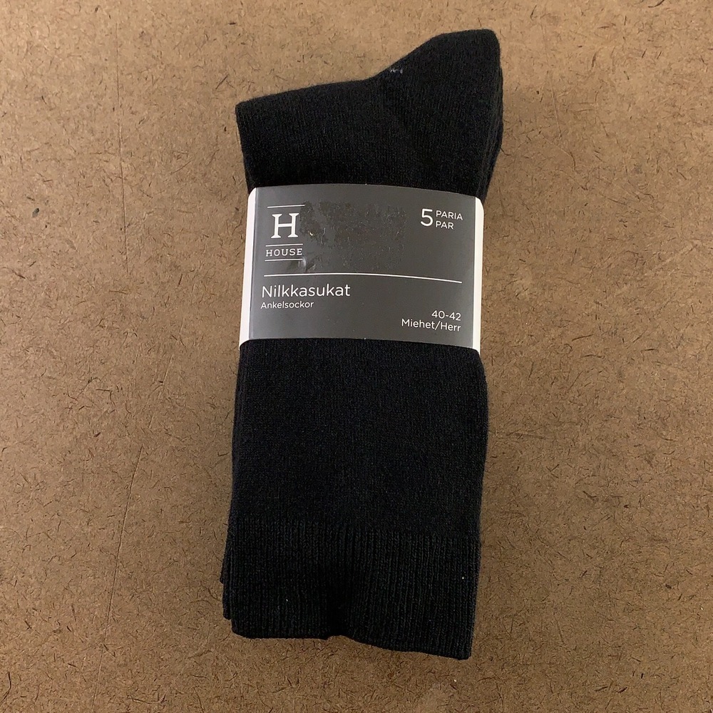 House Men's 40-42 US Shoe Size 5-10 Black Cotton Blend Crew Socks 5 Pairs NWT
